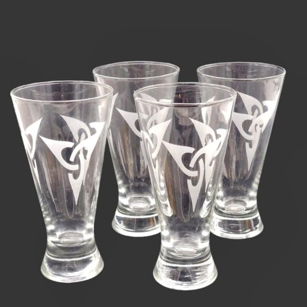MCM Eamon Beer Glasses Ireland Trinity Knot Etched Set 4 Draft VTG Barware Bar 7